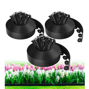 100ft,1.5in Tall Landscape Edging Kit with 150 Spikes, No-Dig Flexible Plastic Edge Border for Landscaping, Lawn, Garden, Flower Beds, Yard, Paver, Playground, Fence, Pathway, Black,3 pack, 33ft Each