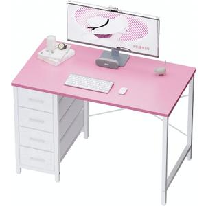 Pamray 32 Inch Computer Desk with 4 Drawers Small Office Desk for Home Bedroom Study Writing Simple Modern Computer Table Pink