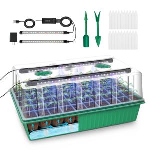 Seed Starter Tray with Timed Grow Light, 2 Pack 80 Cells Plant Starter Tray Seedling Starter Kit with Humidity Domes Base Indoor Mini Greenhouse Plant Germination Trays for Seeds Growing Starting