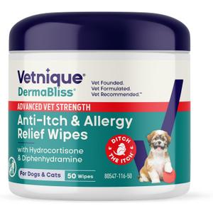 Vetnique Dermabliss 3-in-1 Anti Itch Wipes for Dogs & Cats, Allergy Relief