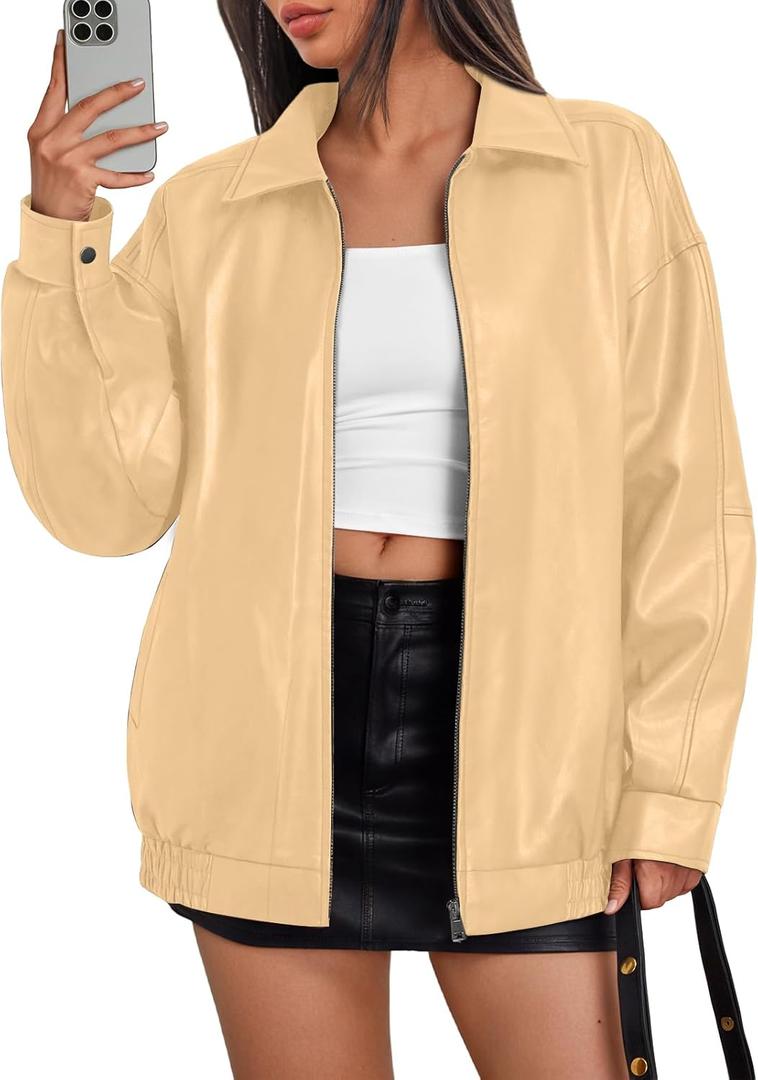 Trendy Queen Womens Leather Jacket, Oversized Going Out & Everyday Statement Piece, Bomber Jacktes Moto Coat (XL)