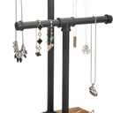 Adjustable 2-Tier Industrial Jewelry Display Stand - Rustic Metal Pipe & Brown Wood Base for Necklaces, Bracelets, Watches - Home & Boutique Decor (11.75" H)