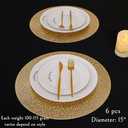 Round Placemats Gold Metallic Set of 6 Vinyl Hollow Placemats 15 Inch, Washable Easy Clean Wipeable Non Slip Stain Heat Resistant Dining Table Place Mats for Wedding Party Decoration by Snowkingdom