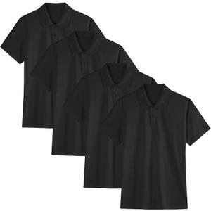 4 Pack Boys Youth Kids Polo Shirt Mesh Athletic Quick Dry Short Sleeve Golf Shirt Moisture Wicking Active Tops(Age 5-16) (13-14 Years, Black)