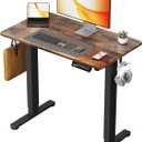 Small Electric Standing Desk, 35" 20" Standing Table, Height Adjustable Compact Sit Stand Workstation with Splice Board, Home Office Desk with 2 Hooks, Rustic Brown