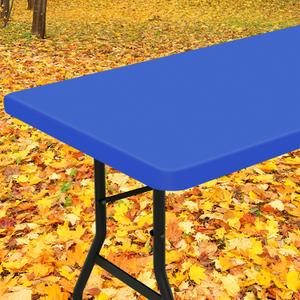 Smiry Rectangle Tablecloth, Elastic Fitted Flannel Backed Vinyl Tablecloths for 6ft Folding Tables, Waterproof Wipeable Table Covers for Indoor, Outdoor, Picnic and Camping (Blue, 30"x72")
