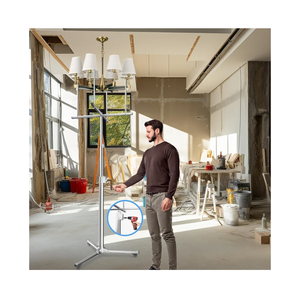 Lamp Lift, Height Adjustable Fix the Lights Andon Lifting Brackets, 360° Rotatable Lamp Hoist Jack Lifter with 3 Wheels, Removable Support Construction Tools for Ceiling Home Improvement