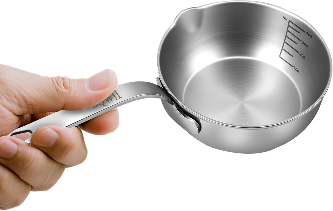 18/10 Stainless Steel Butter Warmer, 13.5 fl oz (400ml), Ideal for Heating Milk, Butter, Sauces, Baby Food, Coffee, Chocolate, Egg Pan, Compatible with Induction & Gas Stovetops
