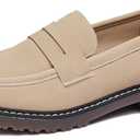 Penny Loafers for Women Business Casual Shoes Womens Platform Chunky Loafers Comfortable Dressy Slip On Work Shoes (8, Suede Beige)
