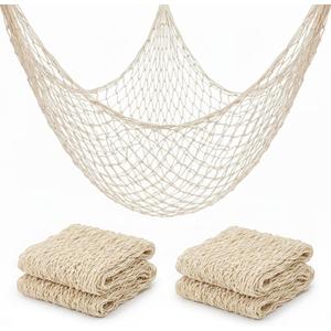 Sukh Fish Net Decorations for Party - 2PCS 39.37 * 78.74 in Fishing Net Decoration Netting for Wall Photo Hanging Nautical Fishnet Table Runner Decorative Ocean Theme Birthday Party Rope Nets