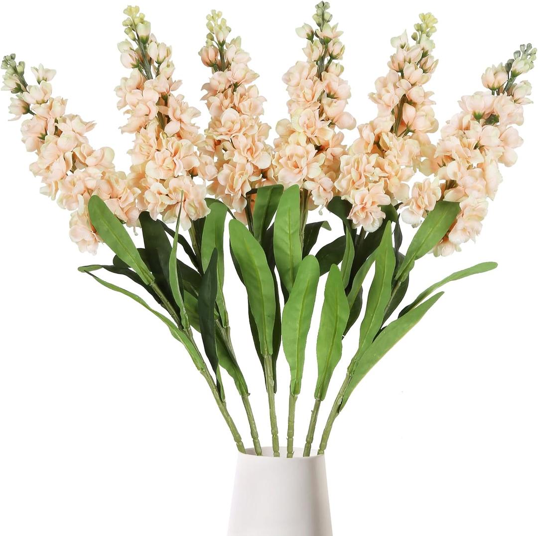 IPOPU 6PCS Snapdragon Artificial Flowers 31.50" Delphinium Fake Flowers Long Stem Antirrhinum Majus Silk Flowers Larkspur Faux Flower for Home Wedding Decorations Floral Arrangement (Light Champagne)