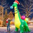 13 FT Giant Inflatable Dinosaur Outdoor Decoration, Blow Up Yard Dinosaur with Santa Hat Gift Box, Build-in LEDs Xmas Holiday Decorations for Outdoor Party Garden Lawn Decoration