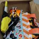 Sratte 148 Pcs Construction Birthday Party Supplies Include 12 Construction Hats, 24 Truck Toys, 12 Vehicle Stickers, 12 Silicone Bracelet, 12 Goodie Bag, 24 Stamps, 50 Shovels, 1 Tablecloth,1 Tape