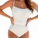Blooming Jelly Womens One Piece Swimsuit Tummy Control Beltd Ruched Textured Bathing Suit 2026 Ladies Modest Slimming Retro Vintage Cute Swimwear (X-Large, White)