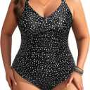 Aqua Eve Plus Size One Piece Swimsuit - Women's Tummy Control Bathing Suit Retro Full Coverage Swimwear 2025 Black Dot 22W