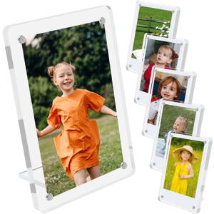 6 Pack Acrylic Magnetic Picture Frames 3x5, Refrigerator and Desktop Photo Frames Combine, Vertical and Horizontal Clear Display for Desk/Fridge for Home/Party/Wedding