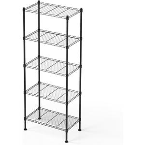 5 Tier Shelving Unit, 176 LBS Per Shelf Height Adjustable Narrow Storage Shelves, Heavy Duty Metal Garage Metal Shelves for Kitchen, Restaurant, Pantry, Laundry, 23"x 13.4"x 59", Black