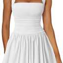 Kaximil Women's Sexy Halter Corset Mini Dress Bubble Ruched Waist Club Party Dresses with Built-in Shorts (White), S