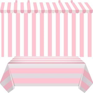 Boao 4 Pcs 3D Circus Awning Wall Decoration Set Carnival Awning with Tablecloths Concession Stand Supplies for Party Walls Classroom Decorations(Pink, 70.87 x 51.18 Inches, Stripes)