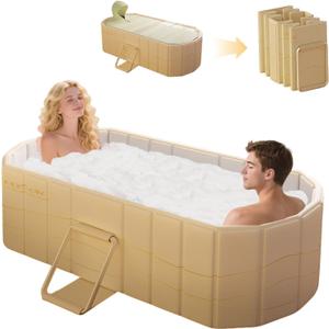jessie 59" Portable Ice Bath Tub for Adults, Cold Plunge tub for Athletes, Inflation-free Foldable Bathtub, Insulated Hot Tub for Bathtub Showers, Indoor & Outdoor (with Lid) (XL(59.1''L x 33.9''Wx 19.7''H)