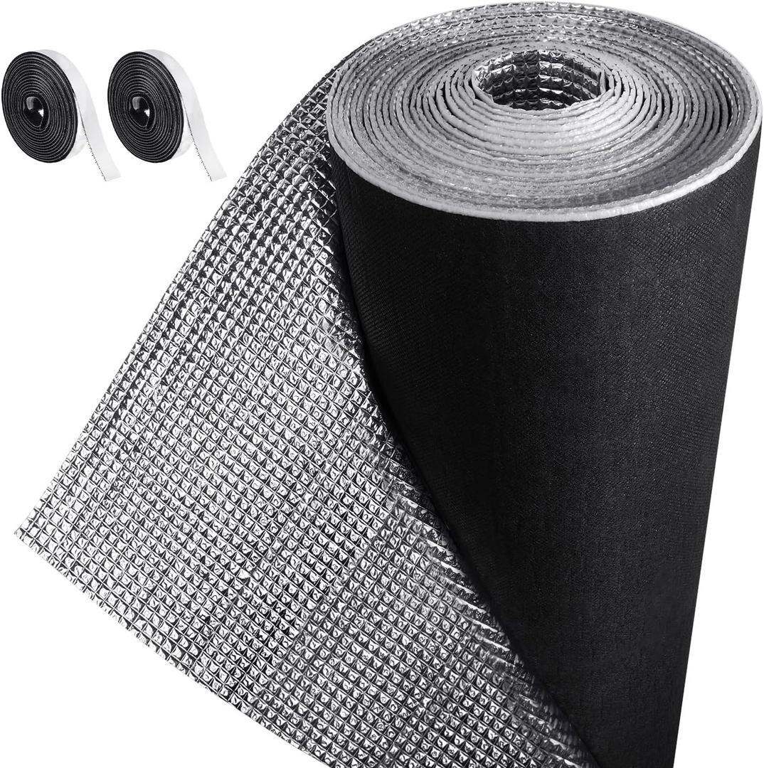 Frienda Double RV Door Window Shade Cover Blackout Reflective Insulation Roll 120x24 Inches Aluminum Foil Insulation Kit for Rv Garage Roof Door Window Skylight Shade(Black)