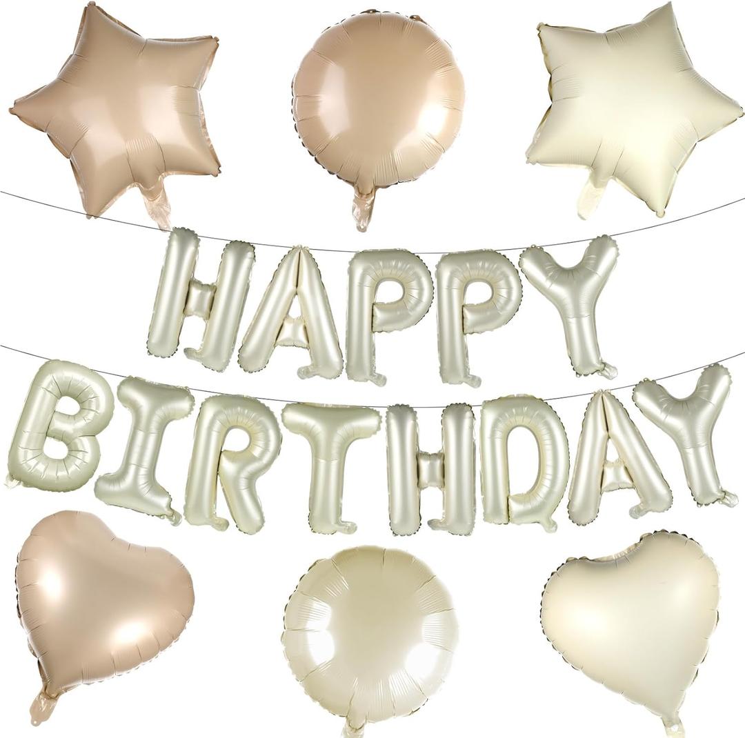 Happy Birthday Balloons Banner with Heart, Star and Round Balloons, 16 Inch Foil Letter Balloon, Happy Birthday Backdrop for Men Women Birth day Party Decoration Supplies