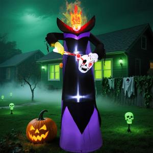 Spooky 10FT Halloween Inflatables Headless Grim Reaper with Flame LED Lights Carving Eyeball from Skull Holiday Blow Ups for Ultimate Halloween Yard Lawn Decor
