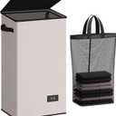 SOLEDI Laundry Hamper with Lid 100L Large & Tall Collapsible Laundry Basket, Clothes Hamper with Bag Removable Easy to Carry, Dirty Hampers for Bedroom, Bathroom, Dorm, College,Light taupe
