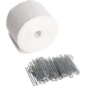 Curtain Pleat Tape, 10 Meters/10.9 Yards Pleater Tape for Curtains, Included 30 Pcs Stainless Steel 4 Prongs Curtain Pleater Hooks for DIY Pinch Pleat Curtain, White