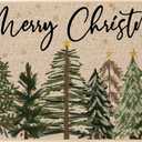 Baccessor Merry Christmas Doormat, Christmas Trees Xmas Winter Snowy Forest Pine Tree Welcome Door Mat Non-Slip Rubber Entrance Floor Front Porch Indoor Outdoor Seasonal Holiday Decor 17x29 Inch