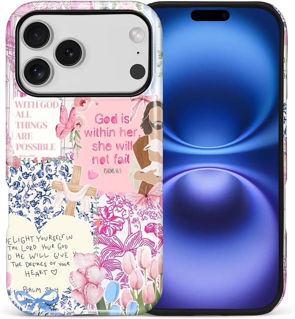 Case for iPhone 17 Pro, Hybrid 2-Layer Case, Military-Grade Protection Durable Shockproof Anti-Scratch Phone Case, Pink Blue Jesus Collage