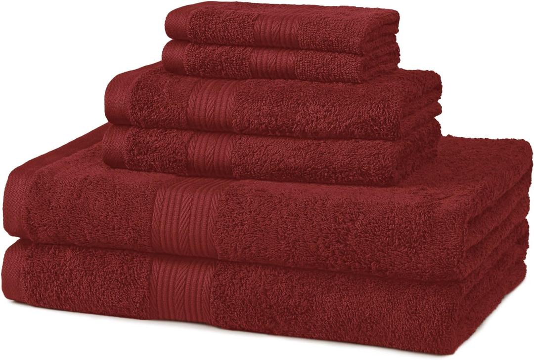 Soft Bath Towels set , Absorbent Fade Resistant 100% Cotton washcloths 6 Pieces (12" x 12"), Perfect face towels, fingertip towels, Crimson