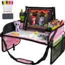Lusso Gear Travel Car Seat Tray - Dry Erase Board & Secure Tablet Holder for Toddler Travel - Durable 600D Oxford Cloth with Snack & Toy Compartments for Road Trip Essentials for Kids - Pink Unicorn
