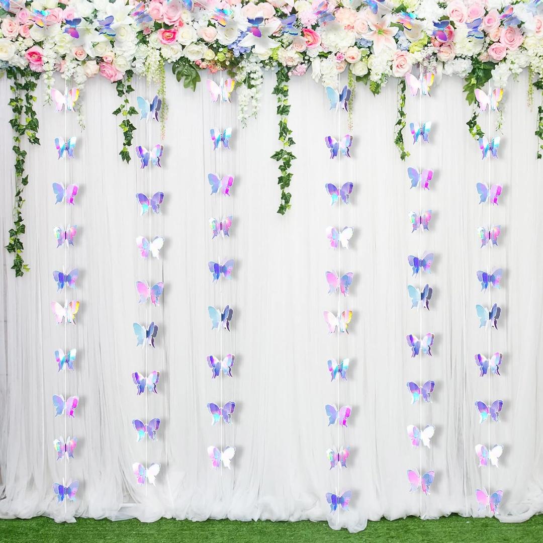 Zonon 3D Butterfly Hanging Garlands Decoration Butterfly Paper Party Streamers Backdrop for Wedding Birthday Fairly Baby Shower Holiday Party Decorations(8 Pieces)