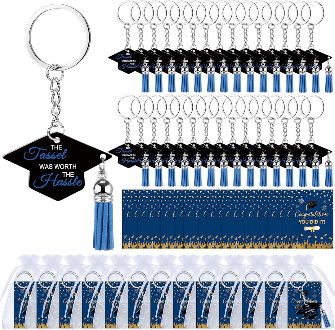 Sureio 50 Sets Class of 2026 Gifts Graduation Cap Keychains Acrylic Tassel Keyrings for University College Middle High School