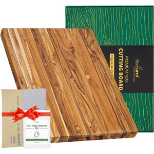 BEEFURNI Teak Wood Cutting Board with Hand Grip (L, 22x16x1.25") Large Wooden Cutting Boards for Kitchen, Reversible Butcher Block, Charcuterie Boards, Mother's Day Gifts, (22"L x 16"W)