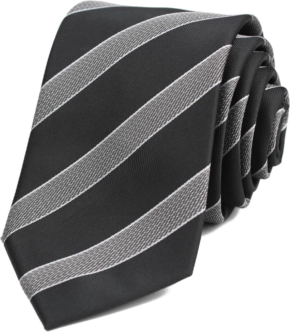 Mens Modern Width Ties | Liquid & Stain Resistant | Missionaries | Prom | Weddings (Black/White Stripe 2.75")