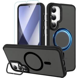 AIGOMARA Magnetic for Samsung Galaxy S25 Case with Invisible Camera Stand, [Compatible with Magsafe] [Military-Grade Protection] Slim Anti Scratch Protective Case Women Girls 6.2", Black