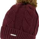 Spyder Womens Cable Knit Pom Pom Beanie with Ribbed Cuff (One Size, Fig)