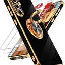 LeYi for Samsung Galaxy A56 5G Case: with 2 Pack Tempered Glass Screen Protector and 360° Rotatable Ring Holder Magnetic Kickstand, Plating Rose Gold Edge for Galaxy A 56 5G Case, Black