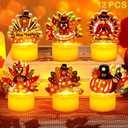 12 PCS Thanksgiving Table Decorations Turkey Tea Lights Candles, Battery Operated Thanksgiving LED Flameless Tealight Candles Thanksgiving Turkey Centerpieces Decorations for Home Indoor Kitchen Party