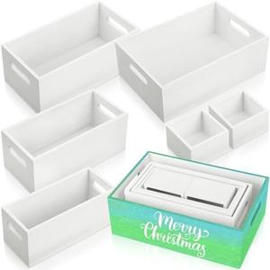 Yetene Set of 6 Wood Storage Boxes with Handles Wooden Nesting Crates Rustic Farmhouse Storage Container for DIY Crafts Party Home Table Decoration Display(White)