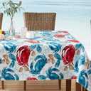 Newbridge Spring Rectangle Vinyl Flannel Backed Tablecloth, 60 x 102 Inch, Stone Crab Print, Blue and Red Indoor Outdoor Waterproof Vinyl Table Cloth, Cape Cod Clambake