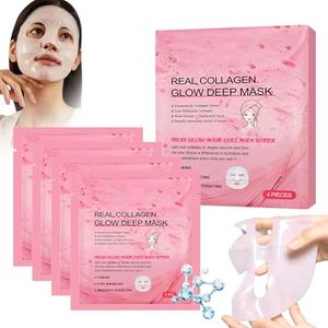 SMIUBA Deep Collagen Anti Wrinkle Lifting Overnight Mask Collagen Face Mask, Hydrating Facial Masks Sheet With Low Molecular Weight Collagen For Firming, And Moisturizing, Elasticity- Pink 4 Pieces