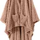 Wearable Blanket Poncho Cape Wrap for Adult, Cozy Sherpa Fleece Pocketed Shawl TV Throw Blankets for Office and Lounge(Blush,58'' x 64'')