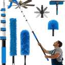 25FT Reach High Ceiling Duster Kits with 5-20FT Adjustable Pole - Includes Extra Long Duster, High Ceiling Duster, Rotatable Window Squeegee & Cobweb Duster for Ceiling Fans and Whole House Cleaning