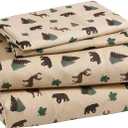 Beatrice Home Fashions Cozy Cabin 4-Piece Queen Microfiber Bedding Sheet Set with Deep Pockets Rustic Patchwork Plaid Deer, Brown Tan Green