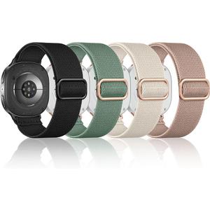 4 Pack Stretchy Bands Compatible with Samsung Galaxy Watch 8 Band 40mm 44mm/Samsung Galaxy Watch 8 Classic 46mm Band, No Gap Water-Resistant Nylon Sport Strap for Women Men