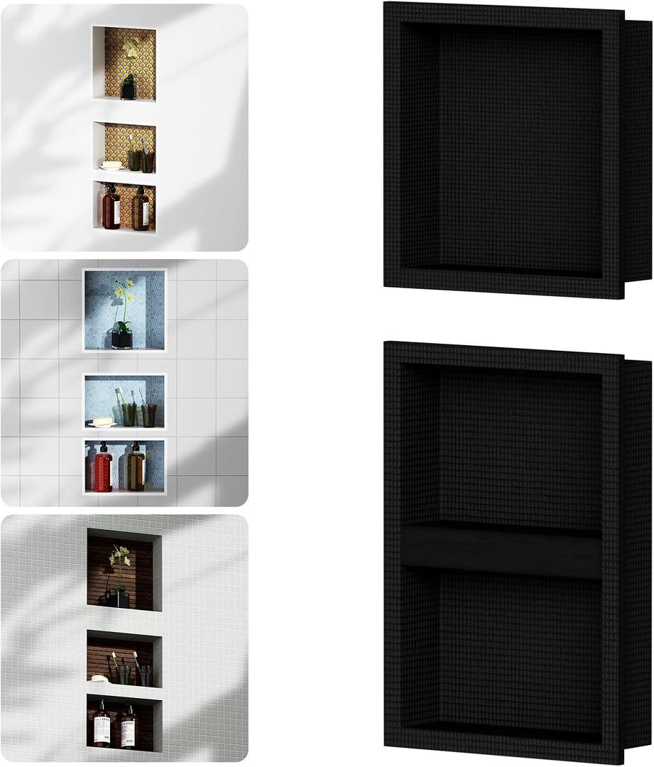 14 X 34 (14+20) in Shower Niche Insert Tile Ready, Recessed Niche for Shower Wall, Built-in 3 Combined Waterproof Shelf for Bathroom Kitchen Storage, Matte Black