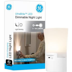 GE Ultrabrite Dimmable Sconce LED Night Light GEPlug-In, Energy Efficient, Dusk-to-Dawn Sensor, Adjustable Brightness, Ideal for Bedroom, Bathroom, Hallway, Nursery, White, 45123, 1 Pack,